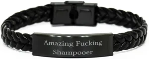 Gag Shampooer Braided Leather Bracelet, Amazing, Gifts For Coworkers, Present From Team Leader, Engraved Bracelet For Shampooer, Beaded bracelet, Charm bracelet, Cuff bracelet, Friendship bracelet,