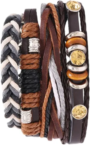 GALPADA 4pcs Vintage Woven Leather Bracelet Set for Unisex Multi Layer Hand Rope Wrist Chain for Men Women present for Lovers DIY Accessories for Daily Wear and Special Occasions
