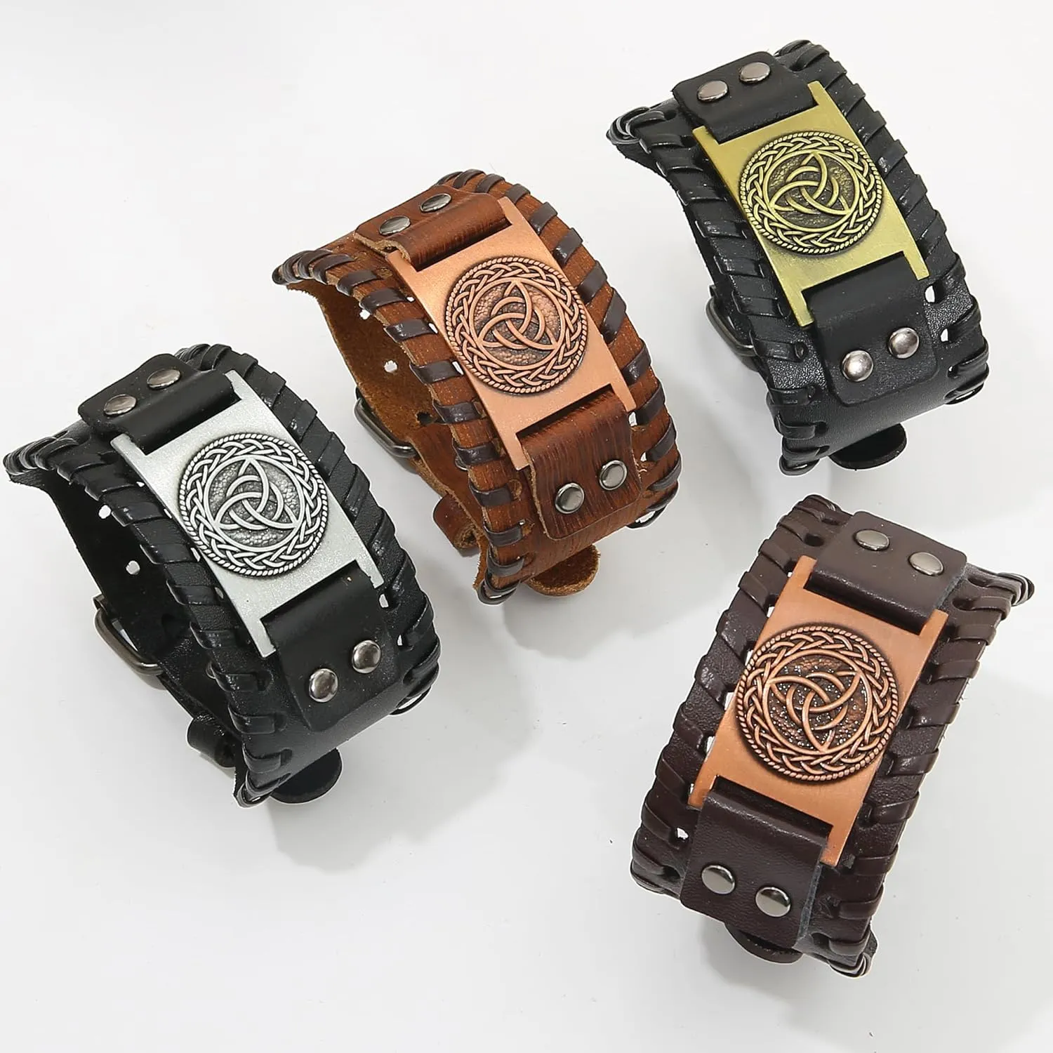 GelConnie Viking Bracelet Punk Leather Cuff Bracelet Gothic Leather Wristband Bracelet with Nordic Amulet Scandinavian Talisman Celtic Pagan Jewelry