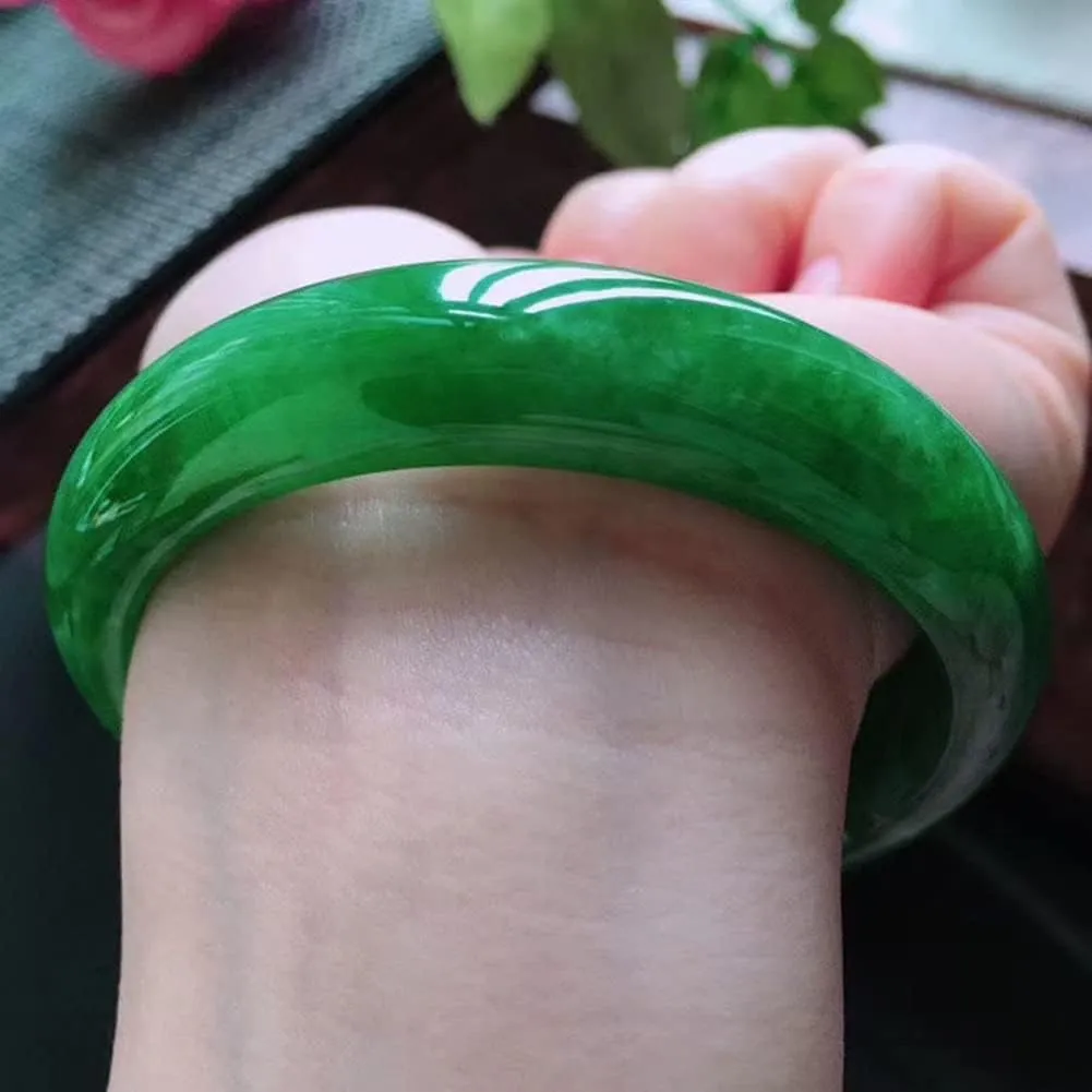 Genuine Green Burmese Jade Bangle Bracelet for Women Jadeite Jewelry Box Gift with Certificate (Size : 60mm)