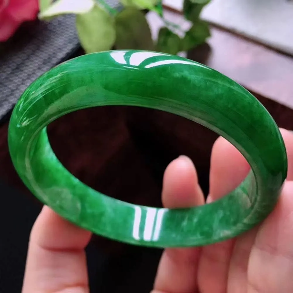 Genuine Green Burmese Jade Bangle Bracelet for Women Jadeite Jewelry Box Gift with Certificate (Size : 60mm)