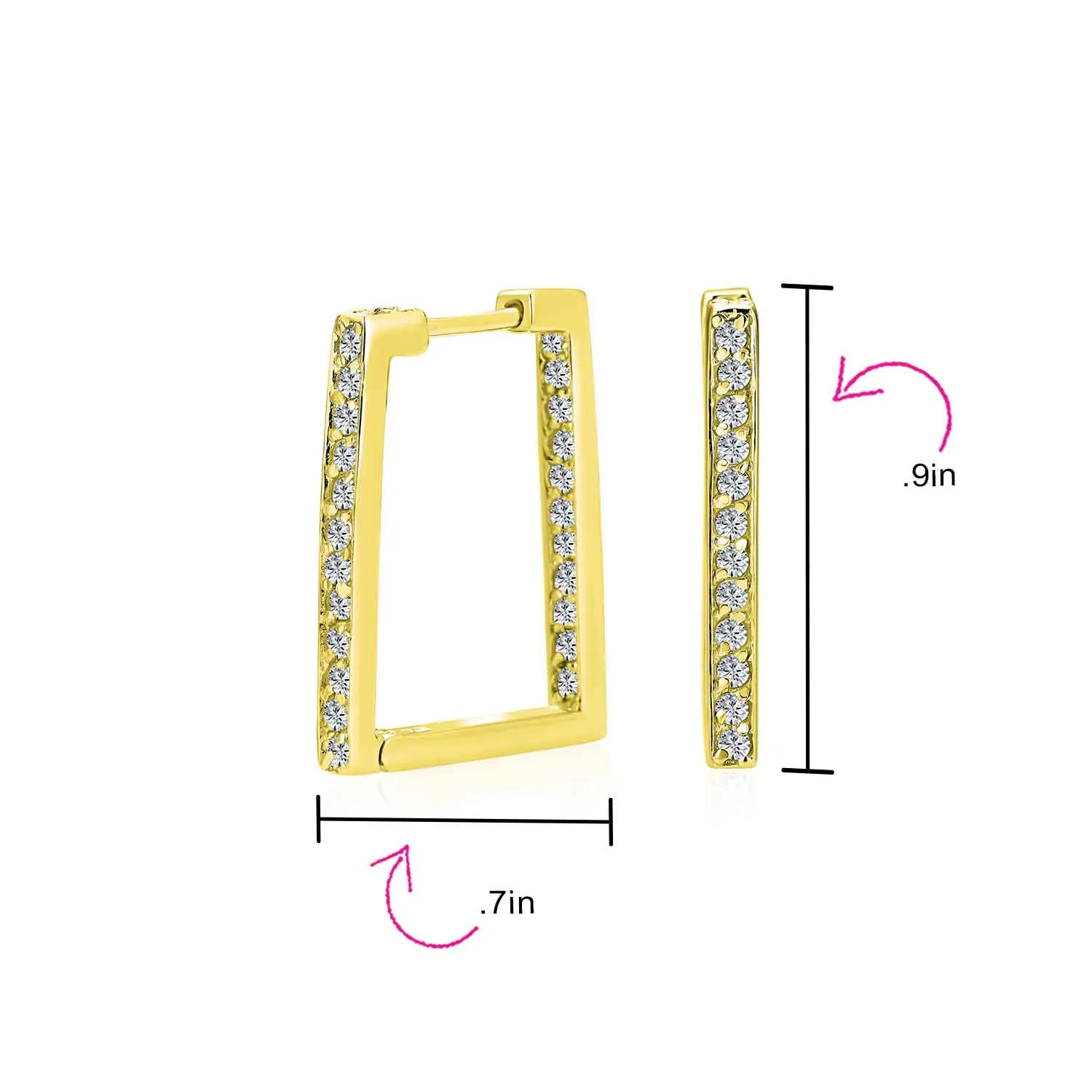Geometric Dangle Rectangle Micro Pave 3 Chain Link Paperclip Earrings
