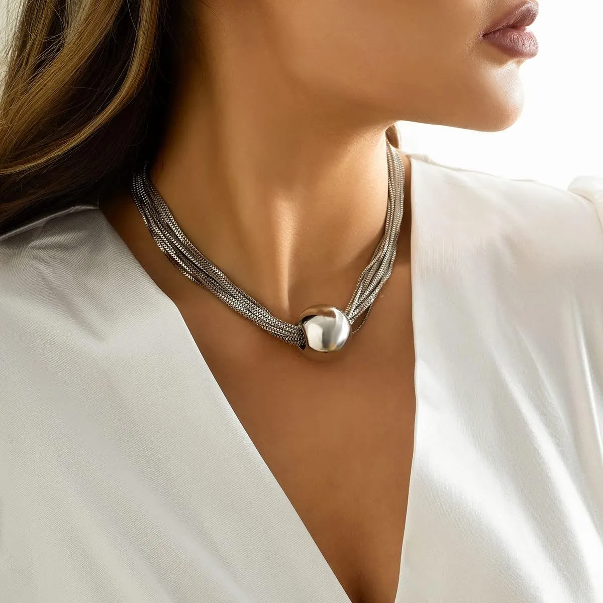 Gold Choker Necklaces for Woman Chunky Choker Necklace Big Statement Necklace Geometric Sphere Choker Necklace Fashion Jewelry Gifts