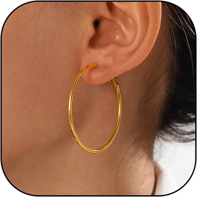 Gold Hoop Earrings 14k Gold Plated Hoop Earrings Big Flat Huggie Earrings Trendy Jewelry Gift 30MM 40MM 50MM 60MM