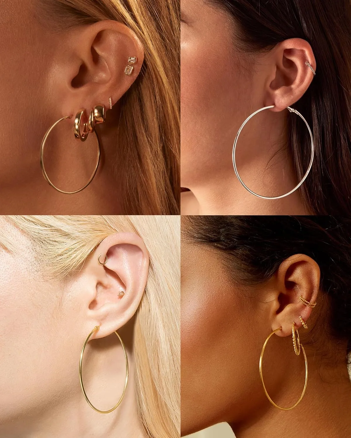 Gold Hoop Earrings for Women Hypoallergenic Stainless Steel Large Thin Gold Hoop Earrings Lightweight Big Hoops Aretes de Acero Inoxidable para Mujer 30/40/50/60MM