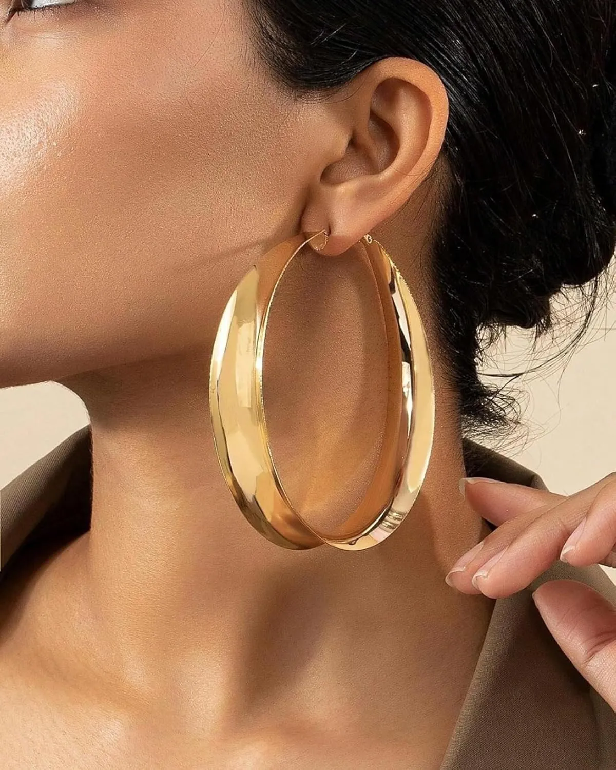 Gold Hoop Earrings for Women Large Smooth Chunky Hoop Earrings 14k Gold Plated 80mm Hoops Trendy Prom Party Ear Jewelry Accessories for Her
