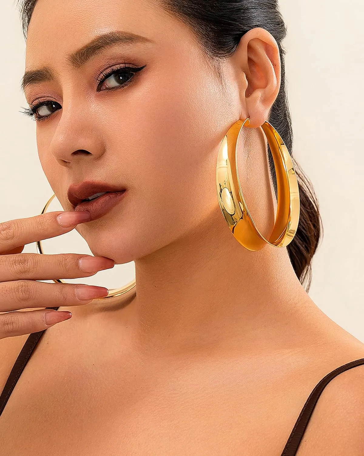 Gold Hoop Earrings for Women Large Smooth Chunky Hoop Earrings 14k Gold Plated 80mm Hoops Trendy Prom Party Ear Jewelry Accessories for Her