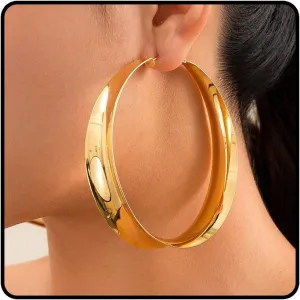 Gold Hoop Earrings for Women Large Smooth Chunky Hoop Earrings 14k Gold Plated 80mm Hoops Trendy Prom Party Ear Jewelry Accessories for Her