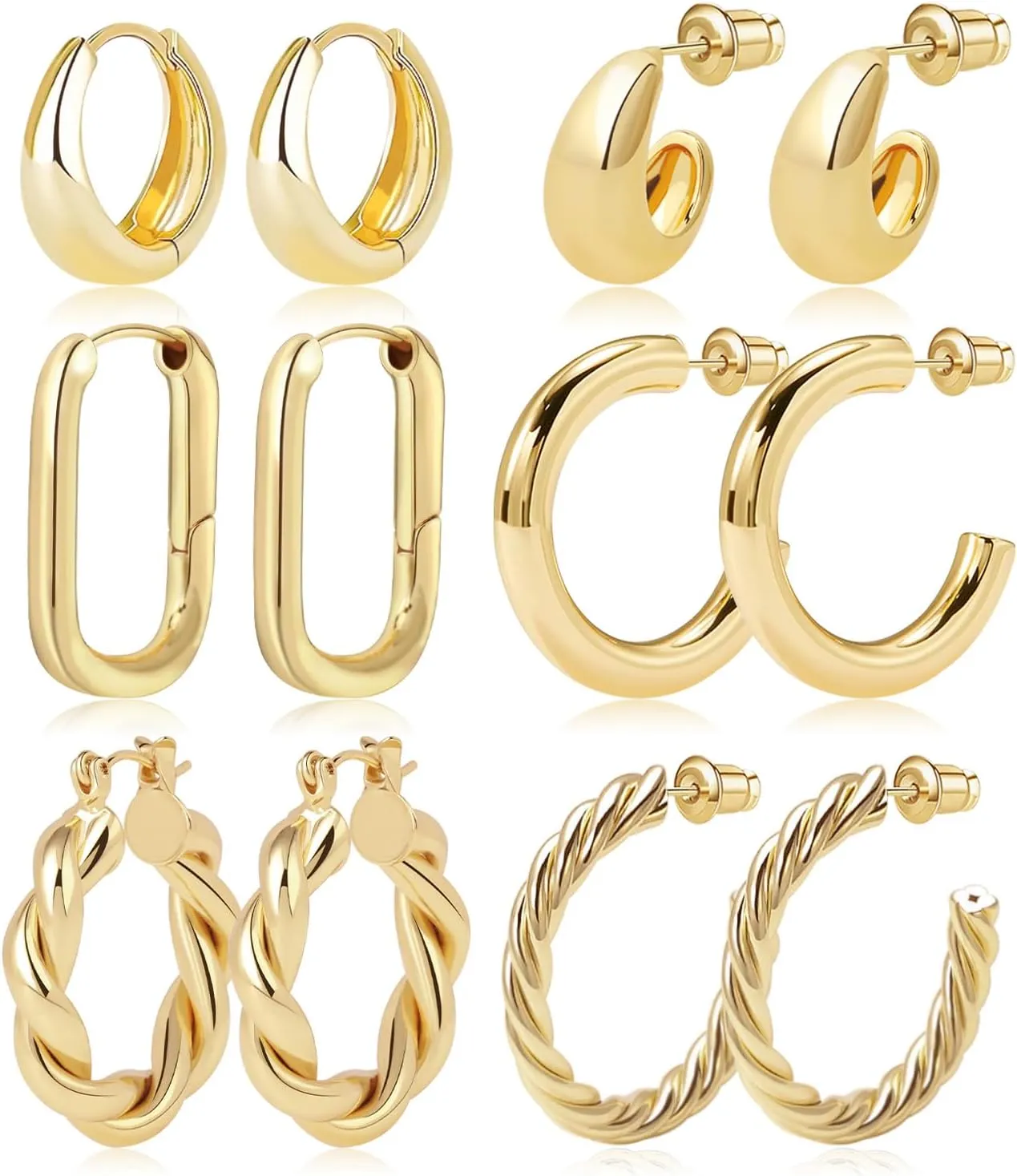 Gold Hoop Earrings Set 14k Gold Plated Huggie Earrings Hypoallergenic Chunky Thick Jewelry for Multiple Piercing Christmas Gift for Women Girls