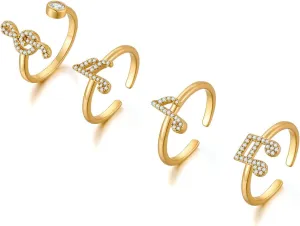 Gold Music Adjustable Rings Set for Women Chunky Gold Plated Treble Clef Music Note Open Jewelry Gifts for Music Lovers