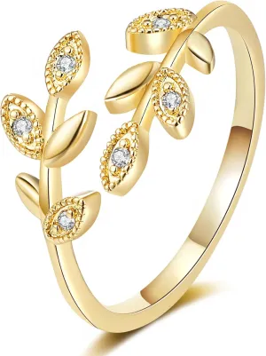 Gold Rings for Women Non Tarnish, 18K Gold Plated Trendy Stackable Gold Rings, Adjustable Open Statement Rings with Cubic Zirconia