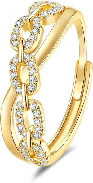 Gold Rings for Women Non Tarnish, 18K Gold Plated Trendy Stackable Gold Rings, Adjustable Open Statement Rings with Cubic Zirconia