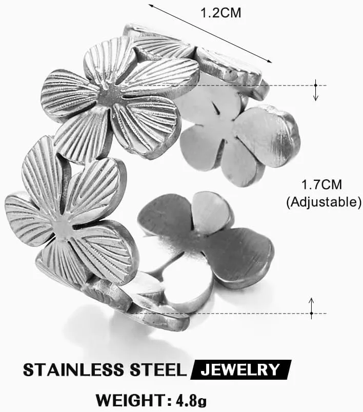 Gold Rings for Women Non Tarnish Flower Rings for Women Stainless Steel Rings Adjustable Statement Rings Big Flower Chunky Silver Rings