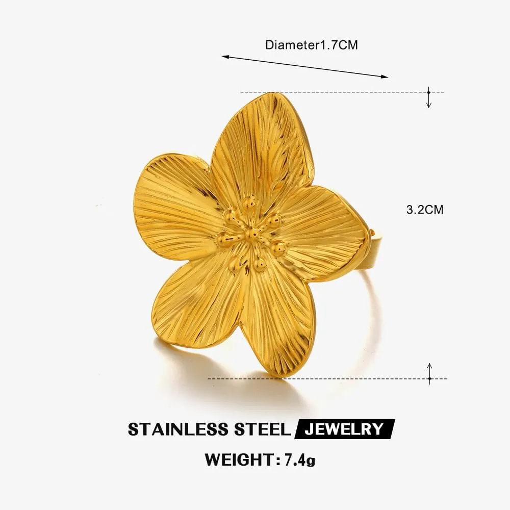 Gold Rings for Women Non Tarnish Flower Rings for Women Stainless Steel Rings Adjustable Statement Rings Big Flower Chunky Silver Rings