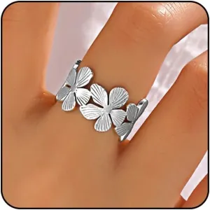 Gold Rings for Women Non Tarnish Flower Rings for Women Stainless Steel Rings Adjustable Statement Rings Big Flower Chunky Silver Rings