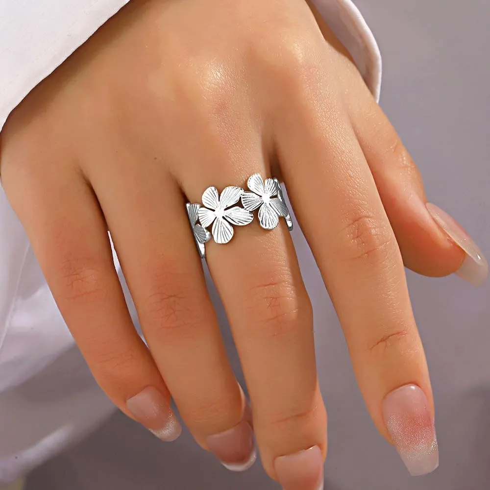 Gold Rings for Women Non Tarnish Flower Rings for Women Stainless Steel Rings Adjustable Statement Rings Big Flower Chunky Silver Rings