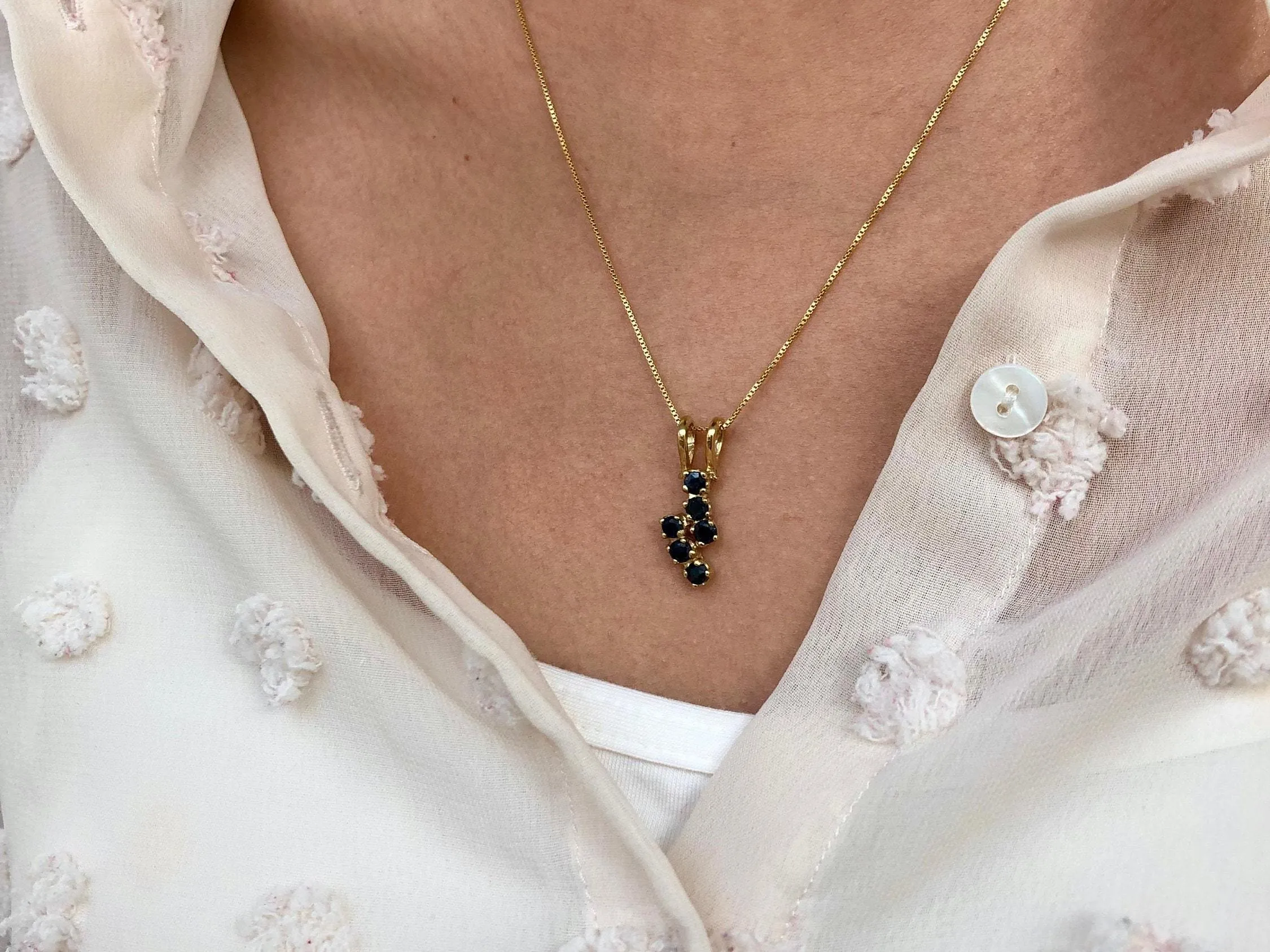 Gold Sapphire Pendant - Natural Sapphire Necklace, Blue Flash Pendant