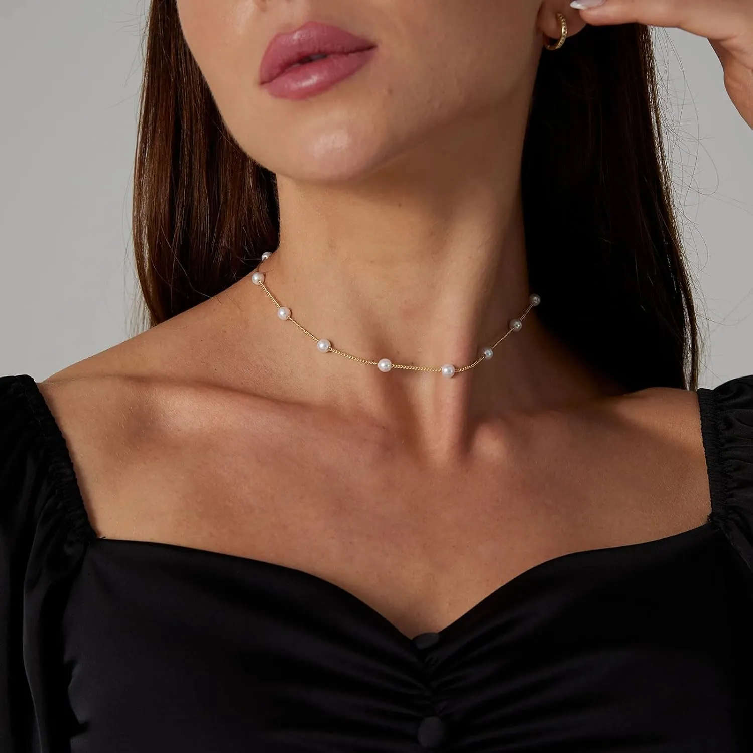 Gold Silver Pearl Necklaces for Women Dainty Pearls Necklace Round Imitation Choker Simple Bridesmaid Wedding Jewelry