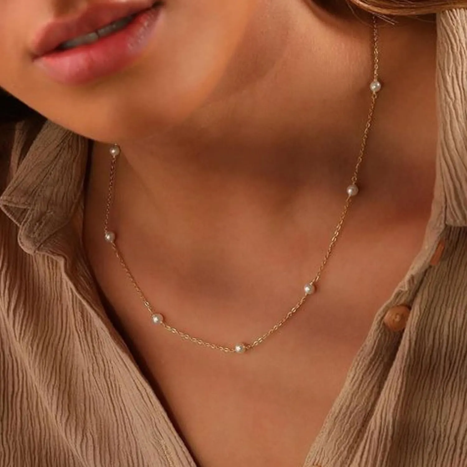 Gold Silver Pearl Necklaces for Women Dainty Pearls Necklace Round Imitation Choker Simple Bridesmaid Wedding Jewelry