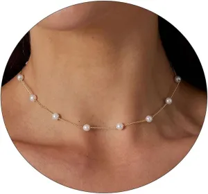 Gold Silver Pearl Necklaces for Women Dainty Pearls Necklace Round Imitation Choker Simple Bridesmaid Wedding Jewelry