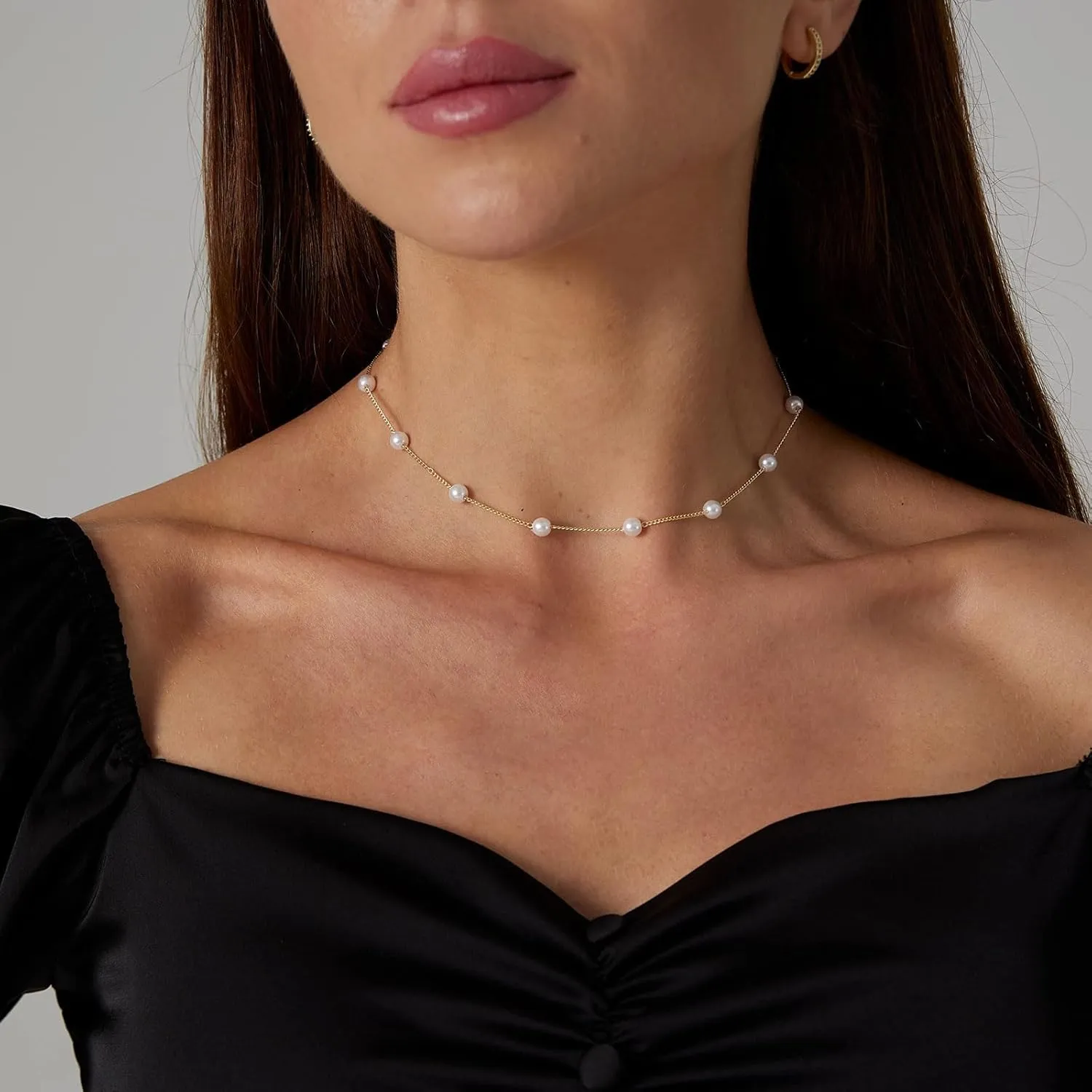 Gold Silver Pearl Necklaces for Women Dainty Pearls Necklace Round Imitation Choker Simple Bridesmaid Wedding Jewelry