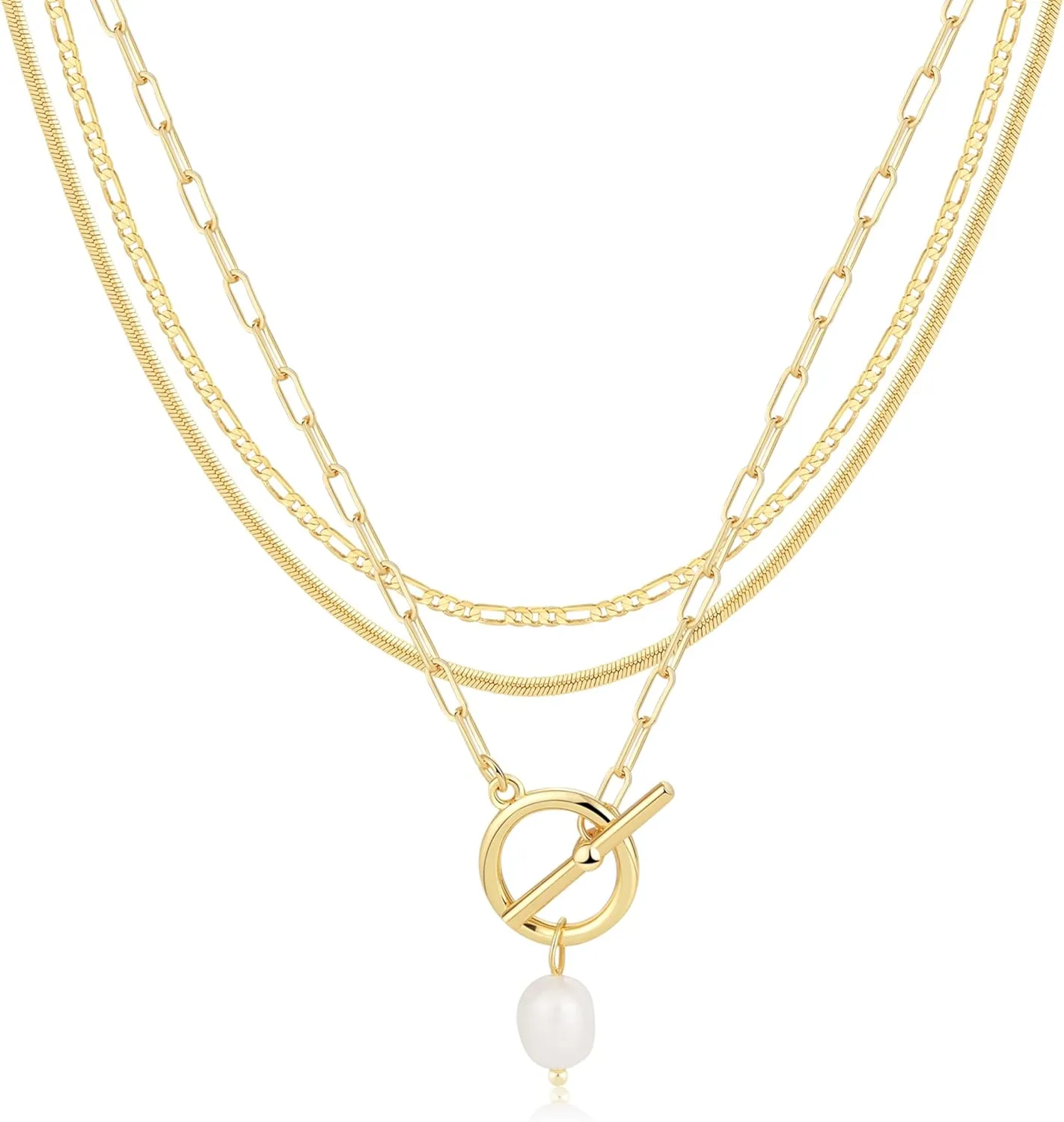 Gold/Silver Layered Necklaces for Women,Dainty 14k Gold Plated Stackable Choker Necklaces for Women,Trendy Layering Coin Chain Pendant Jewelry Set Gifts