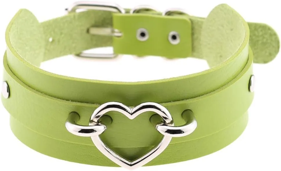 Goth Leather Necklaces Collar Choker Heart Punk Rock Adjustable Chokers Necklaces Choker for Men and Woman kink