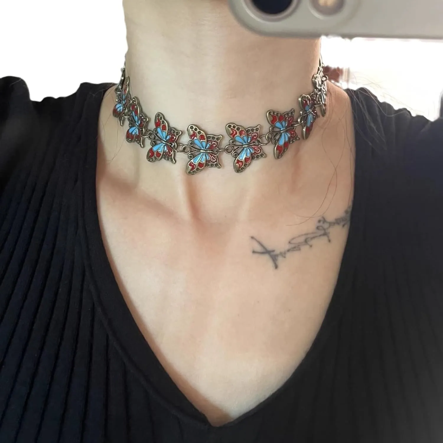 Gothic Punk Necklace Goth Cross Rivet Spider Butterfly Snake Star Choker Necklace Emo Black Beaded Necklace for Women Halloween Jewelry Accessories