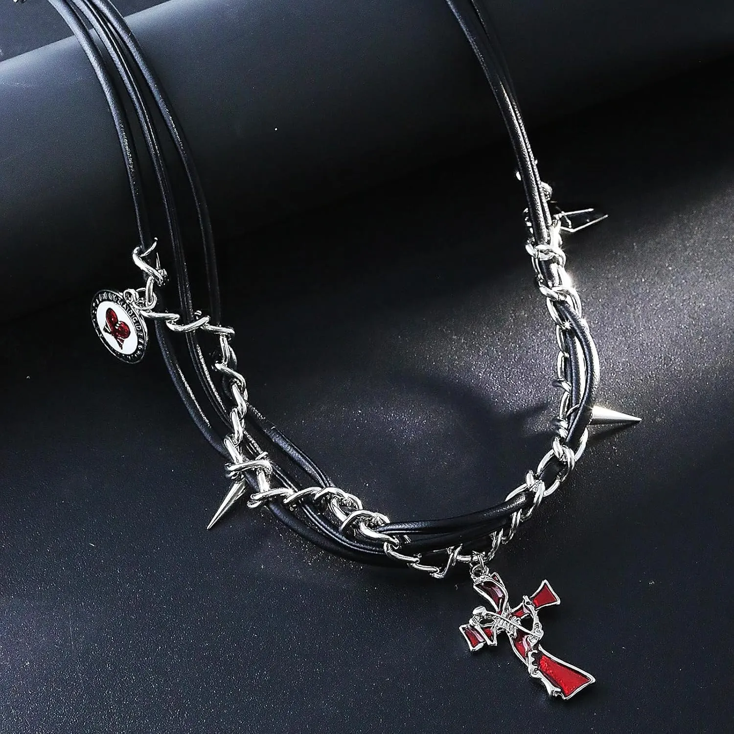 Gothic Punk Necklace Goth Cross Rivet Spider Butterfly Snake Star Choker Necklace Emo Black Beaded Necklace for Women Halloween Jewelry Accessories