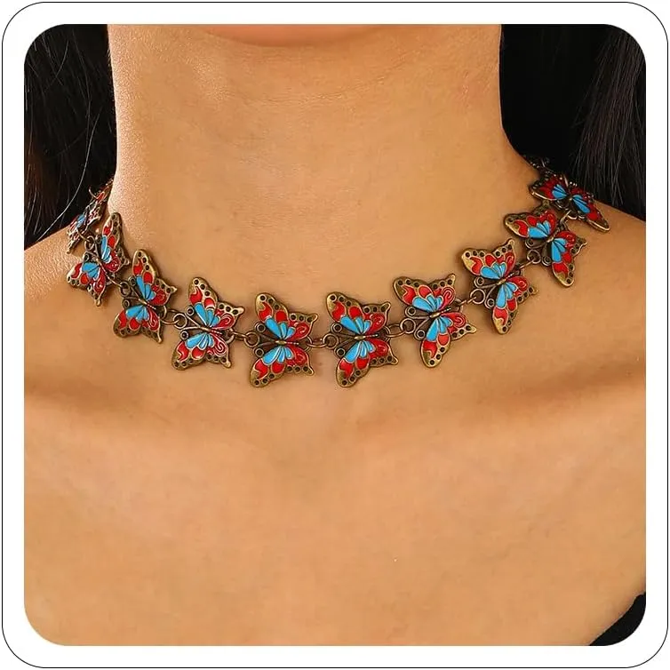 Gothic Punk Necklace Goth Cross Rivet Spider Butterfly Snake Star Choker Necklace Emo Black Beaded Necklace for Women Halloween Jewelry Accessories