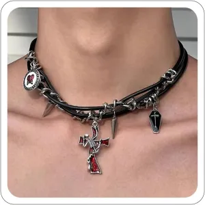 Gothic Punk Necklace Goth Cross Rivet Spider Butterfly Snake Star Choker Necklace Emo Black Beaded Necklace for Women Halloween Jewelry Accessories
