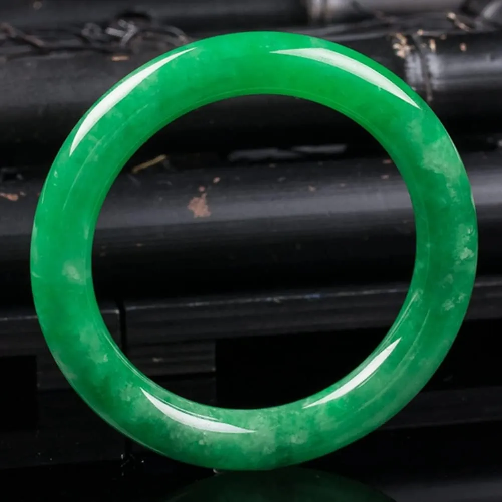 Green Jade Bangle Bracelet for Women Natural Burmese Round Jadeite Bangles Jewellery Box with Certificate Gift for Wife (Size : 62mm)