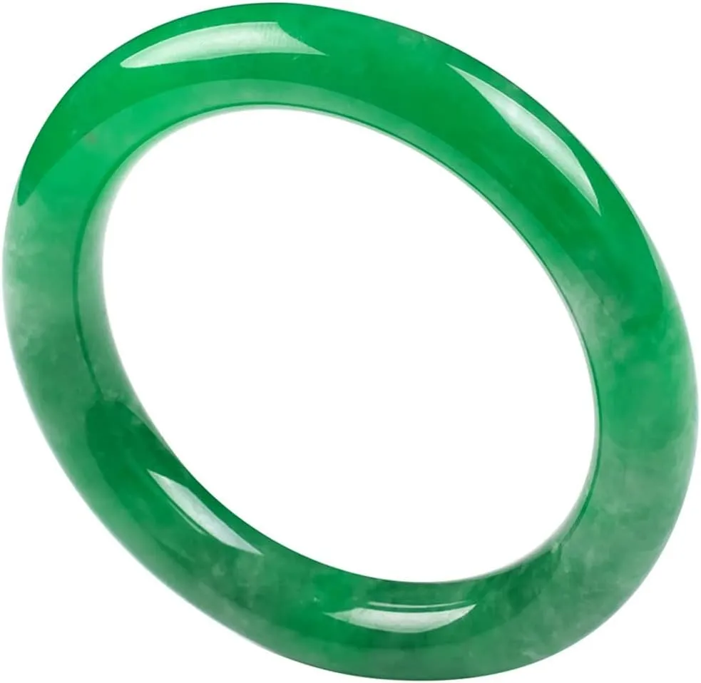 Green Jade Bangle Bracelet for Women Natural Burmese Round Jadeite Bangles Jewellery Box with Certificate Gift for Wife (Size : 62mm)