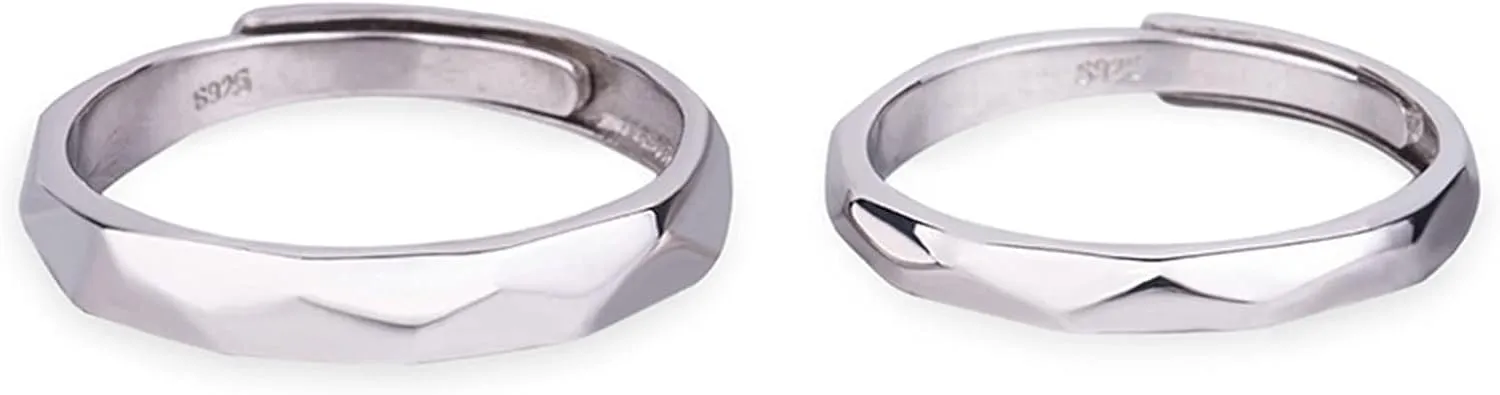 Gualiy Adjustable Rings Sterling Silver, Couple Rings Set Personalized Rings Multi-facted Ring