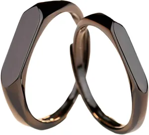 Gualiy Couple Rings Set Sterling Silver High Polished Couple Band Black Promise Rings Set