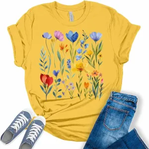 GyftWear Floral Shirt Boho Tops Vintage Cottagecore Plus Size Graphic Tees for Women