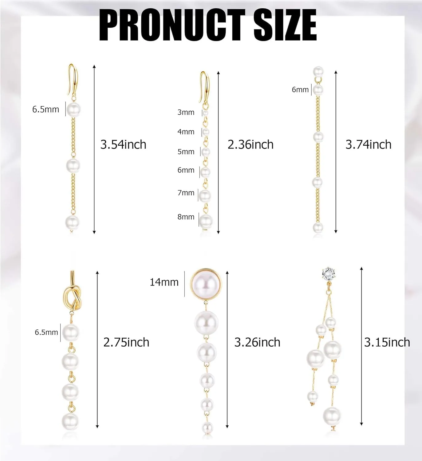 HAIAISO 6 Pairs Long Pearl Earrings for Women - 14K Gold Plated Tassel Drop Dangle Threader Earrings - Jewelry Gifts