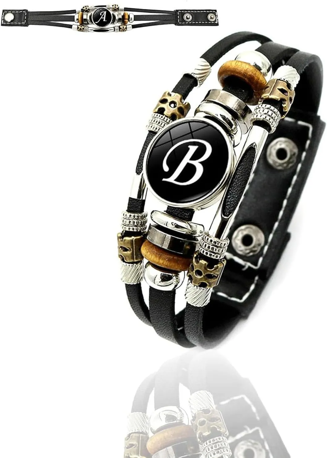 Handmade 26 Letter Leather Bracelet, 2025 New Black Leather Initial Bracelet, Boho Multilayer Braided Bangle with Letter Pattern, Personalized Bracelets for Women Men (B,one size)