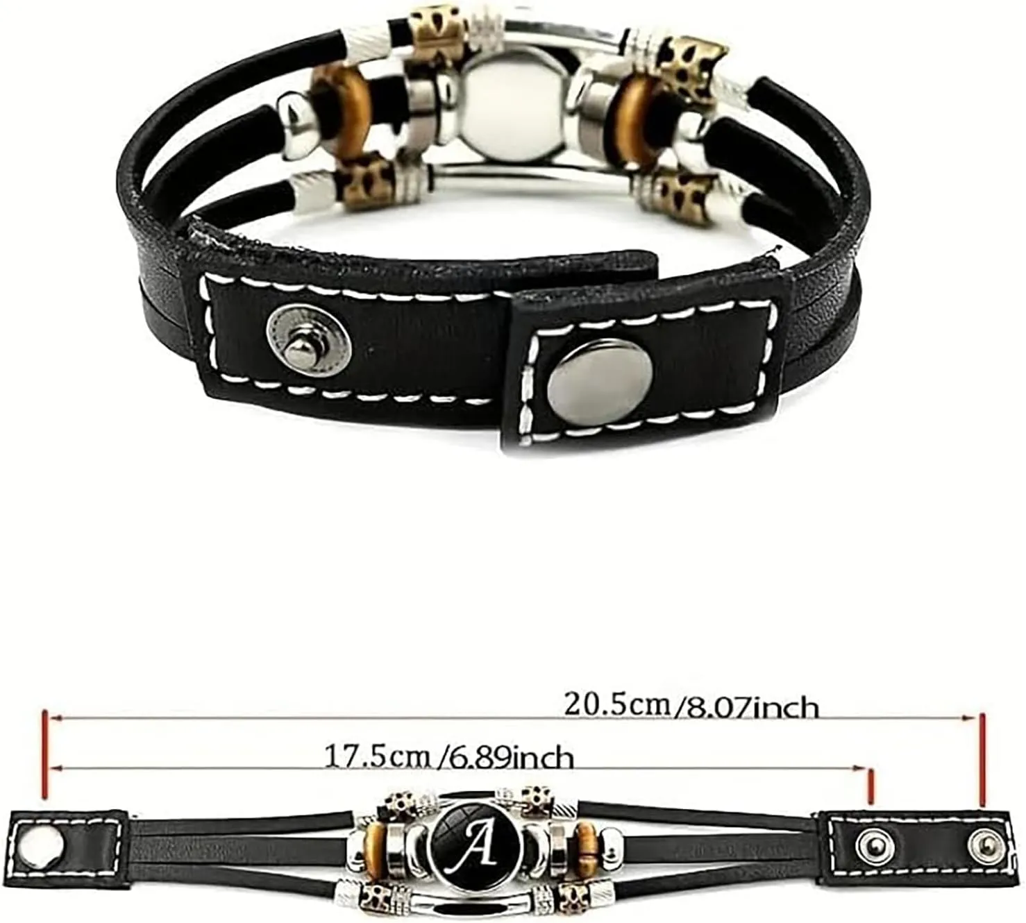 Handmade 26 Letter Leather Bracelet, 2025 New Black Leather Initial Bracelet, Boho Multilayer Braided Bangle with Letter Pattern, Personalized Bracelets for Women Men (B,one size)