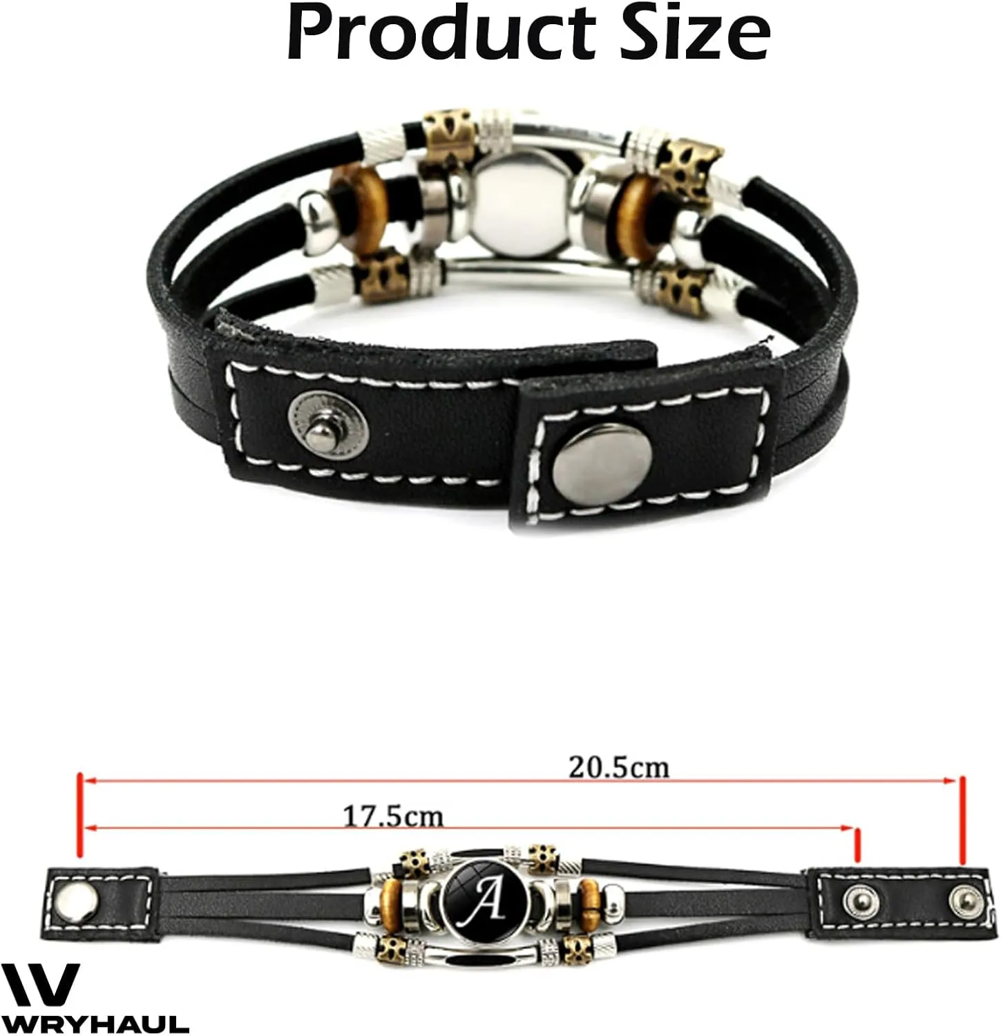 Handmade 26 Letter Leather Bracelet, Black Leather Initial Bracelet with Matching A-Z Letter Pattern, Boho Multilayer Braided Bangle, Personalized Braided Leather Bracelet (M)