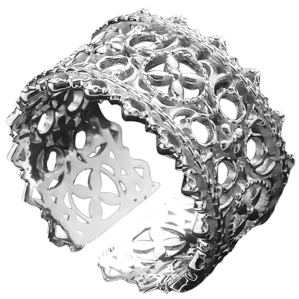 Handmade 925 Sterling Silver Rings For Women Hollow Rings Wide Band Lace Rings Chunky Rings Gothic Crown Ring Open Adjustable Rings Vintage Statement Ring Wrap Finger Rings Fashion Jewelry Gifts