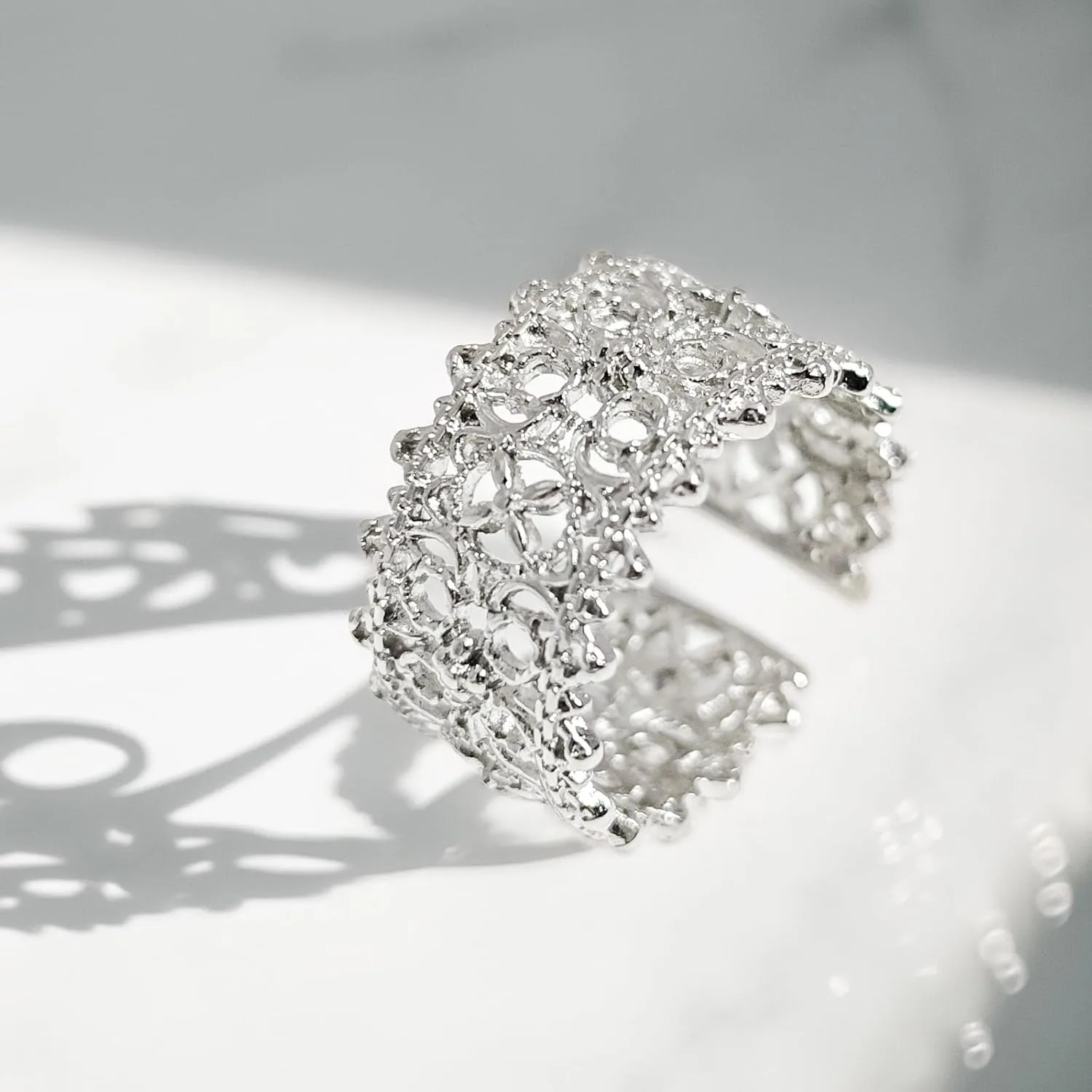 Handmade 925 Sterling Silver Rings For Women Hollow Rings Wide Band Lace Rings Chunky Rings Gothic Crown Ring Open Adjustable Rings Vintage Statement Ring Wrap Finger Rings Fashion Jewelry Gifts