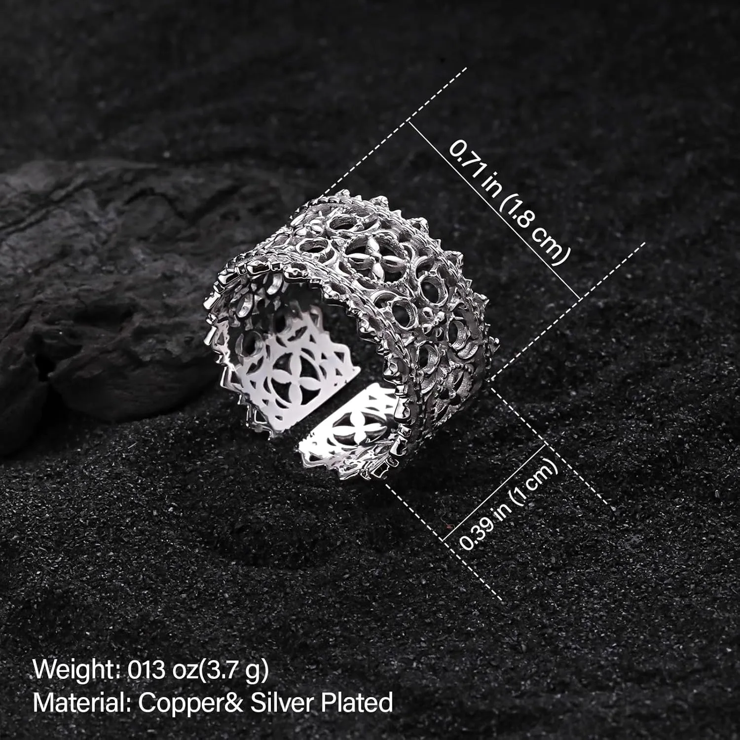 Handmade 925 Sterling Silver Rings For Women Hollow Rings Wide Band Lace Rings Chunky Rings Gothic Crown Ring Open Adjustable Rings Vintage Statement Ring Wrap Finger Rings Fashion Jewelry Gifts