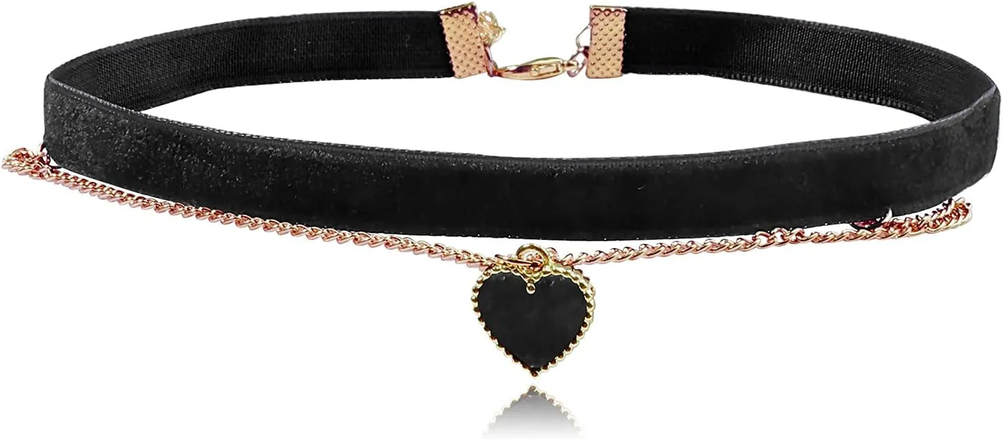 Harry and Henry Heart Velvet Choker Necklace for Women Adjustable Red Choker Collar Necklaces Layered Goth Black Velvet Choker Jewelry