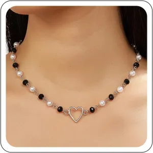 Heart Choker Necklace Hollow Gothic Heart Necklace Charms Pearl Gothic Bead Choker Goth Necklace Costume Jewelry Accessories
