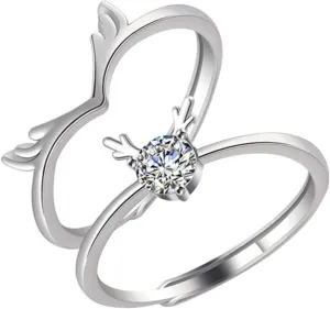 Homoyoyo 1 Pair Adjustable Antlers Couple Rings Romantic Valentine's Day Present for Lovers Wedding Rings for Couples Chic and Comfortable Design for Daily Wear