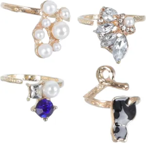 Homoyoyo Pearl Jewelry Set 16pcs Ring Set Women's Ring Pearl Embellishments Cat Shape