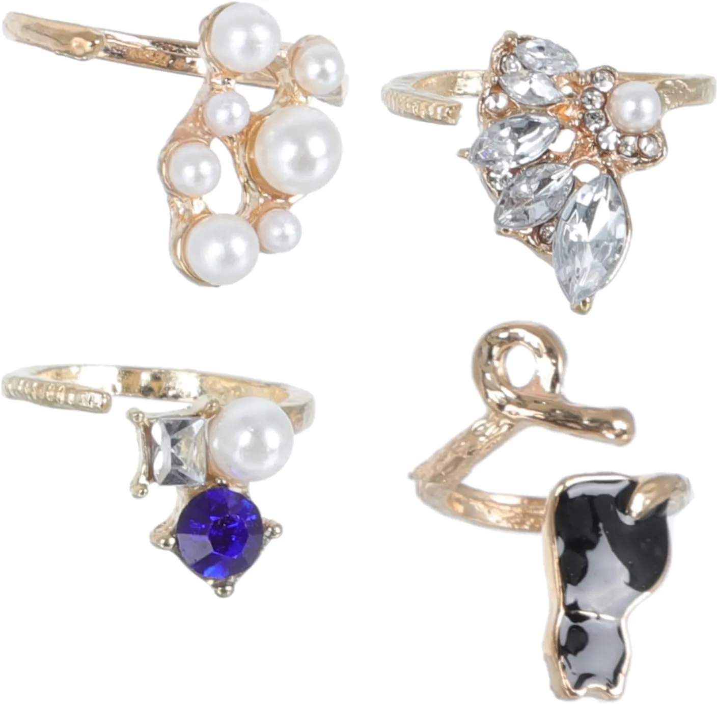 Homoyoyo Pearl Jewelry Set 16pcs Ring Set Women's Ring Pearl Embellishments Cat Shape
