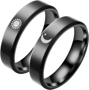 Homoyoyo Stunning Sun and Moon Couple Ring Set Promise Rings for Couples Stainless Steel Jewelry for Wedding Engagement Anniversary
