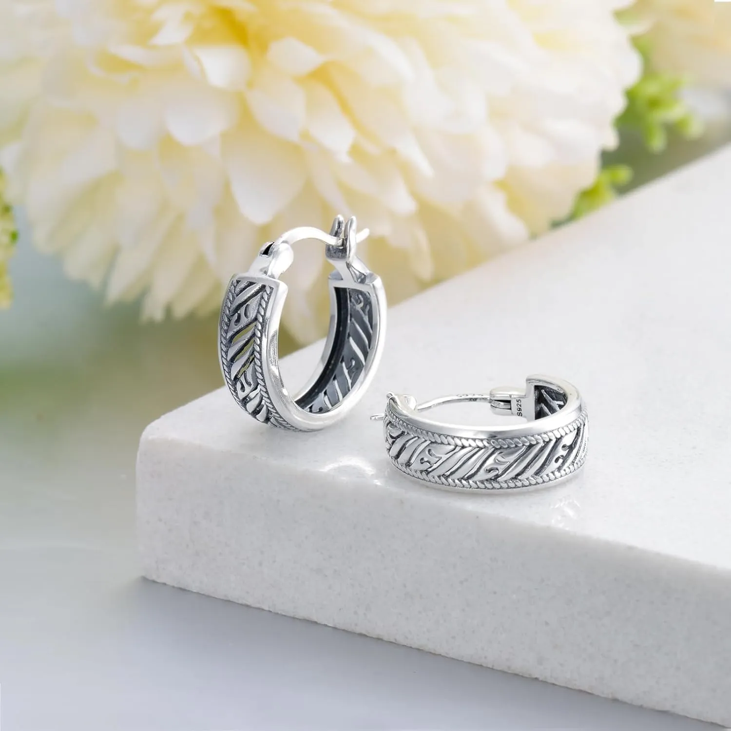 Huggie Hoop Earrings for Women s925 Sterling Silver Bali Boho Oxidize Hypoallergenic Earrings Jewelry Gifts